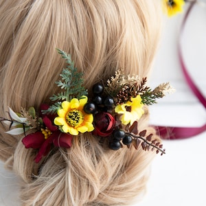 Sunflower Hair Pins: Fall Flower Hairpiece, Bridal Hair Clip (Set of 5)