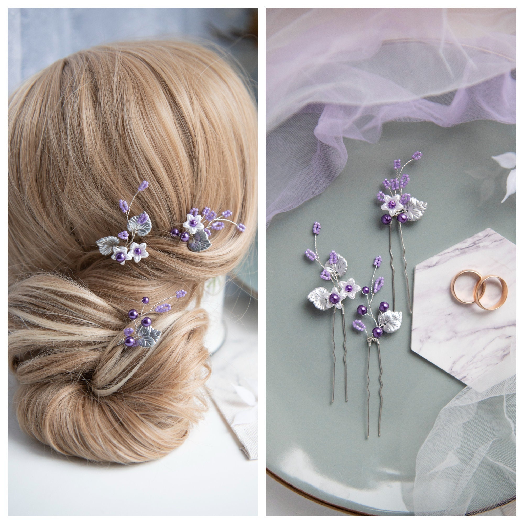 Lavender Hair Pins Purple Hair Pins Bridesmaid Hair Pins Etsy