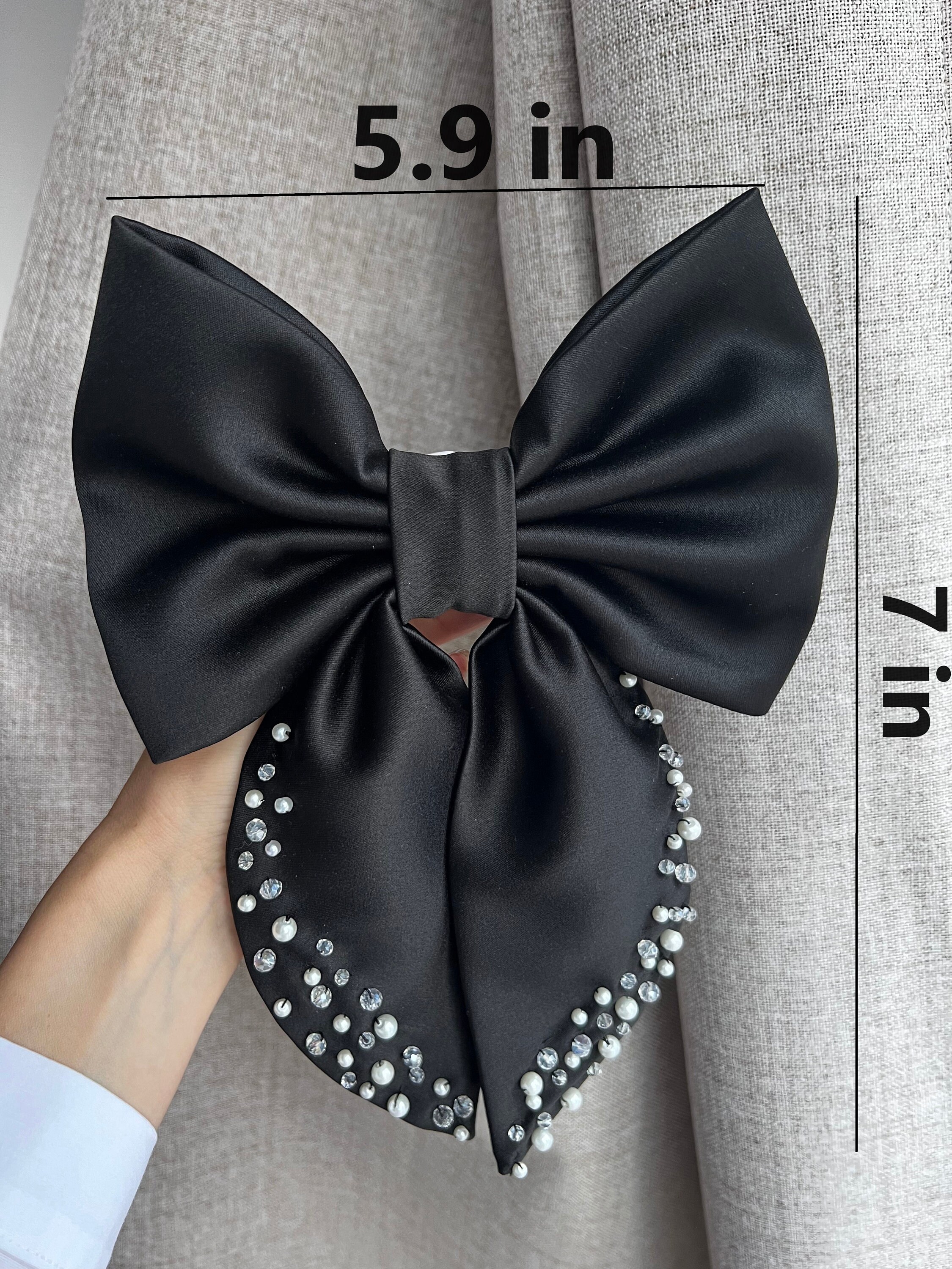 Henri Bendel Vintage Black Enamel Crystal Bow Hair Barrette Virginia Bow Barrette -- Black – Jennifer Behr LLC main image 3