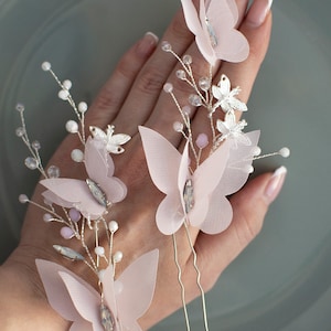 Pink bridal hairpins Butterfly hairpiece Butterfly hairpins Butterfly hair comb Butterfly crystal vine Bridal hairpiece Wedding hairpiece image 4