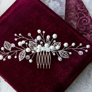 Swarowski Bridal Hair Comb Crystals Bridal Wedding Headband Hair Jewelry White Pearl Headpiece Pearl Hair Vine image 2