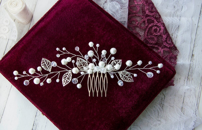 Swarowski Bridal Hair Comb Crystals Bridal Wedding Headband Hair Jewelry White Pearl Headpiece Pearl Hair Vine image 2