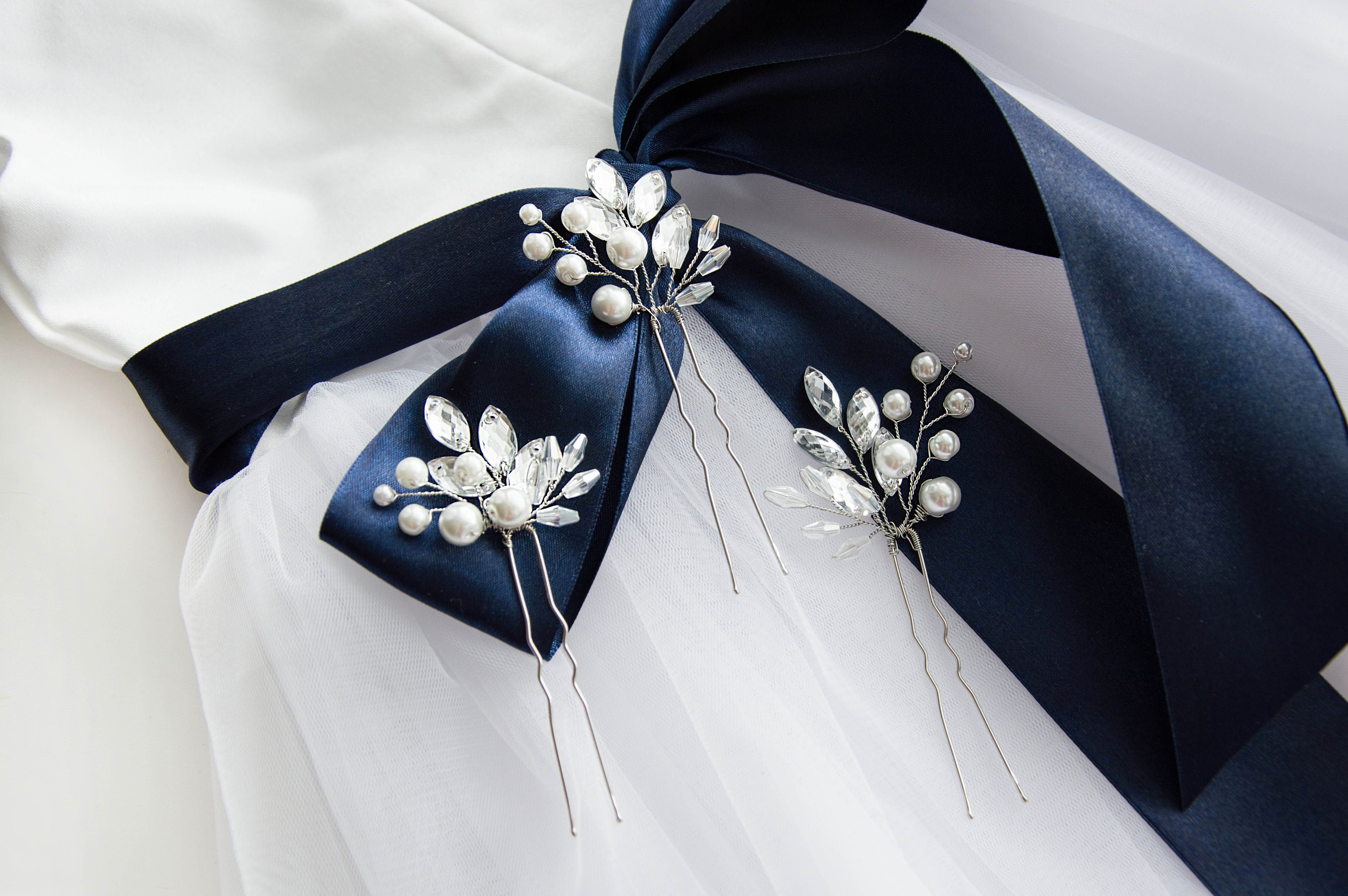 Set of Three Crystal Hair Pin Pearl Hair Pin Bridal Hair Pin Etsy UK