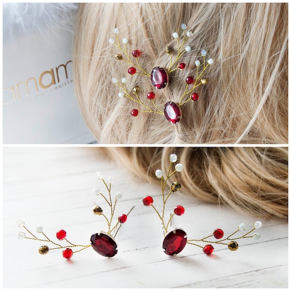 Christmas Bobby Pins Christmas hair clip Christmas party Bridal winter hairpins Winter hair pins Christmas Hair Pins Winter Hair Accessories