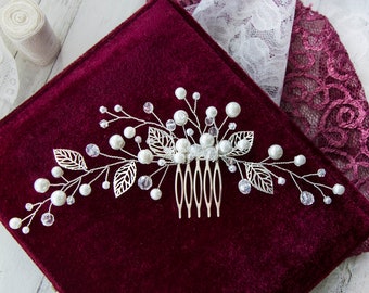Swarowski Bridal Hair Comb Crystals Bridal Wedding Headband Hair Jewelry White Pearl Headpiece Pearl Hair Vine