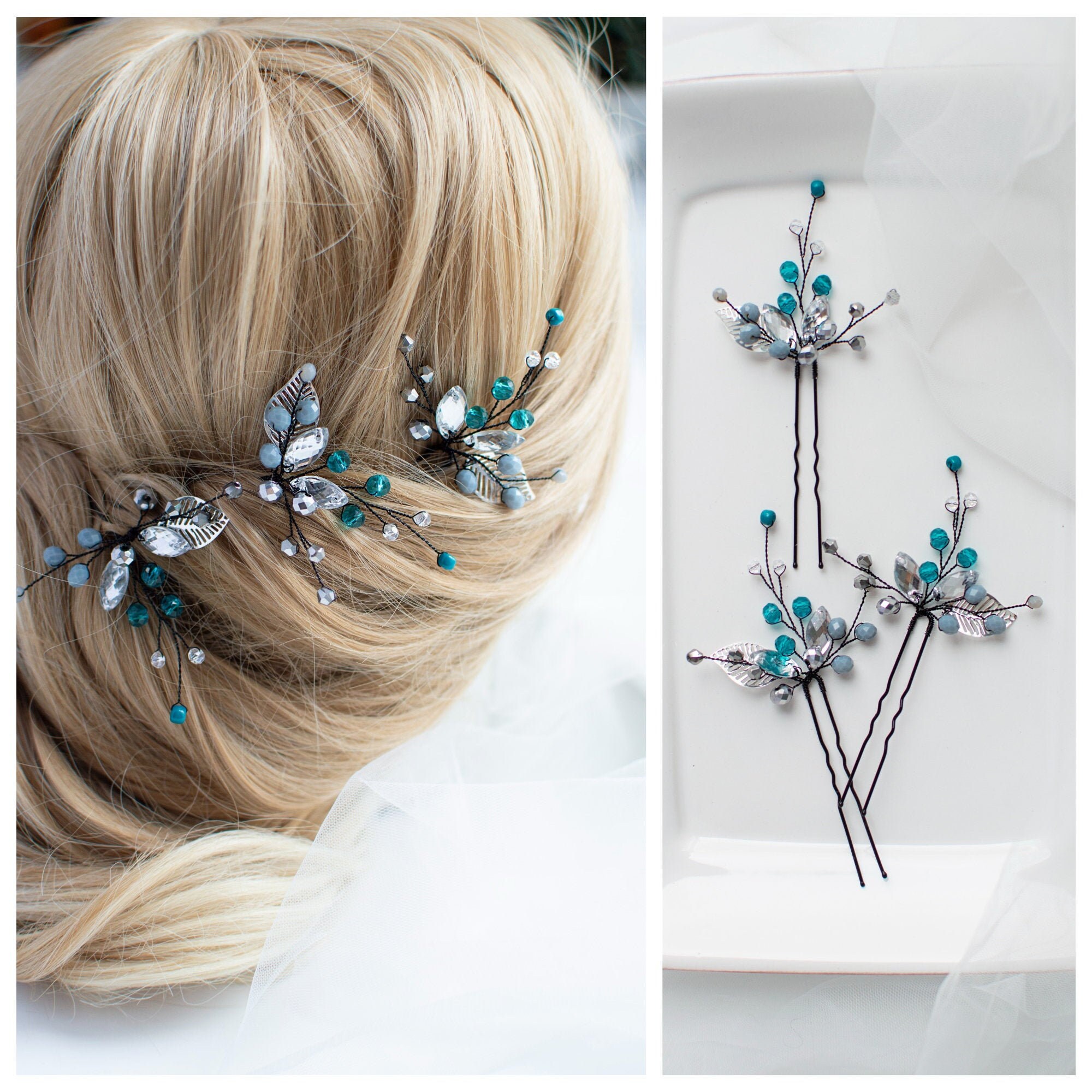 Emerald Hair Pin Turquoise Hair Pin Turquoise Hairpiece Etsy