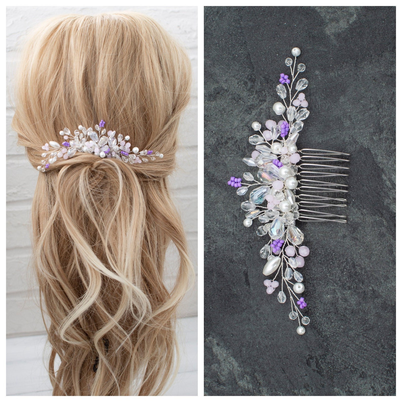 Lavender Crystal Comb Purple Hairpiece Purple Bridal Comb Etsy
