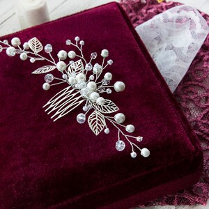 Swarowski Bridal Hair Comb Crystals Bridal Wedding Headband Hair Jewelry White Pearl Headpiece Pearl Hair Vine image 3