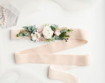 Blush Velvet Flower Belt: Handmade Bridal Wedding Sash