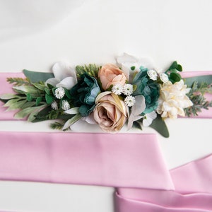 Handmade Silk Flower Belt: Pink Satin Bridal, Communion, Maternity