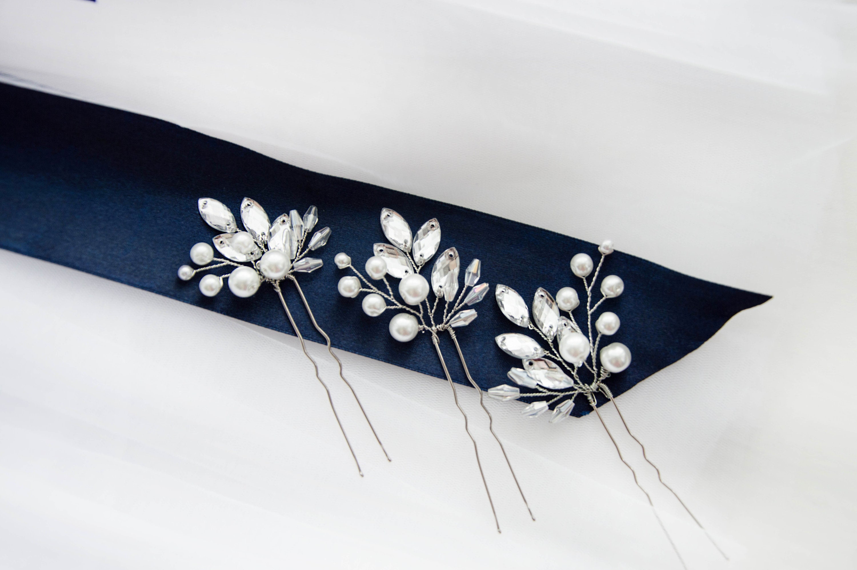 Set of Three Crystal Hair Pin Pearl Hair Pin Bridal Hair Pin Etsy UK