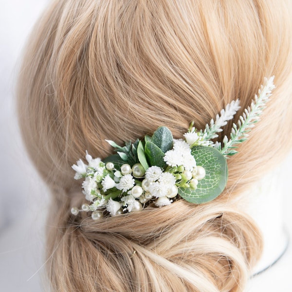 Greenery hairpiece Wedding eucalyptus hair comb Wedding eucalyptus hairpiece Greenery hairpiece wedding Greenery bridal comb Gypsophila hair