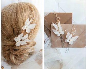 Bridal butterflies hairpins Butterfly hairpiece Butterfly wedding hairpiece Butterfly hair pins Ivory bridal hairpiece Ivory bridal hairpins