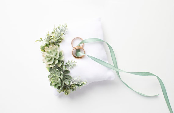 Succulent Wedding Ring Pillow: Rustic Forest Bridal Decor