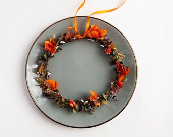 Couronne de fleurs d'oranger brûlé : couronne de cheveux automnale rustique