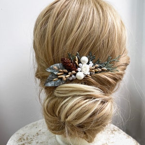 Winter Greenery Hair Comb: Holiday Bridal Hair Piece