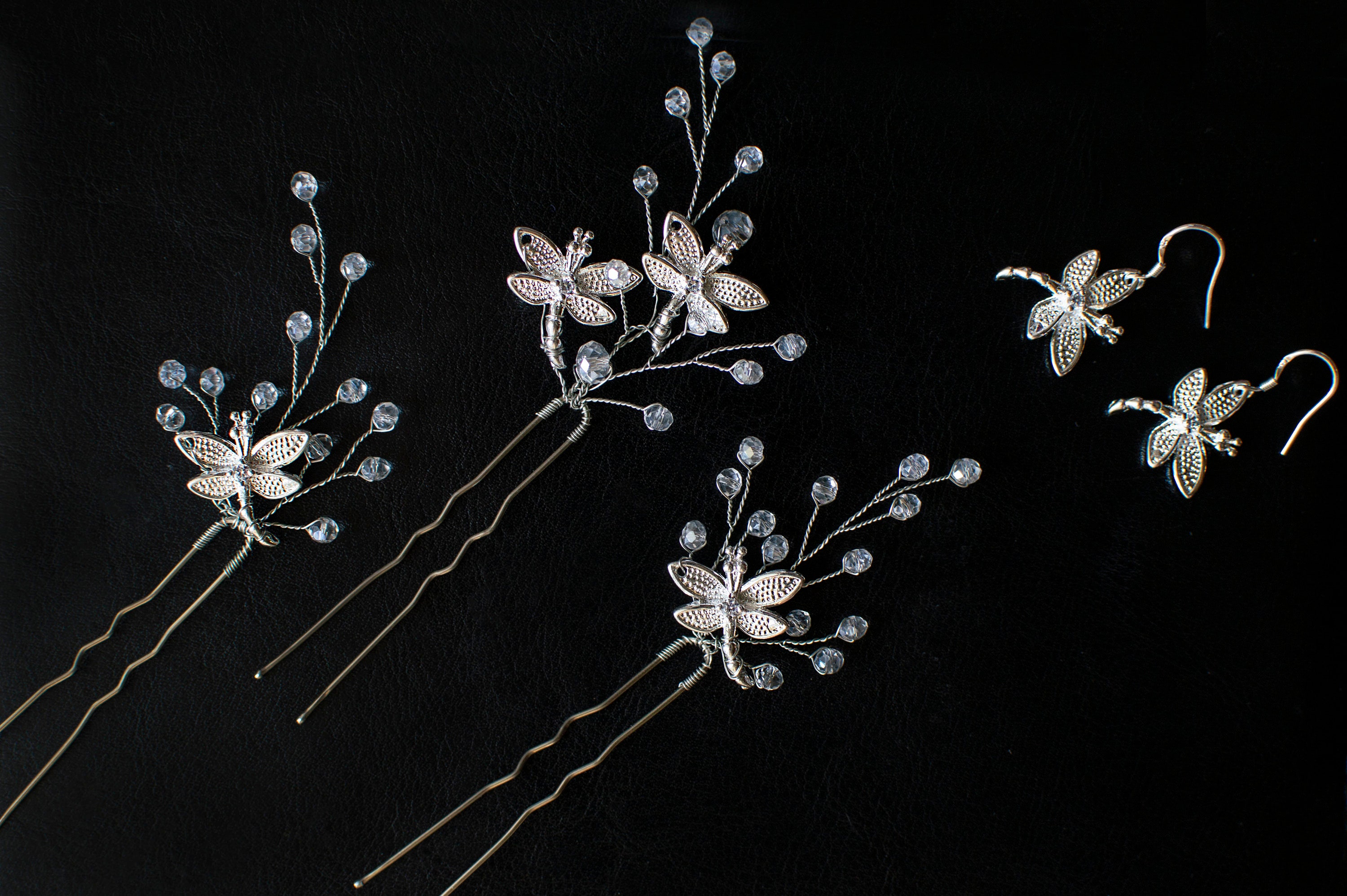 Set of 3 Crystal Hair Pin Dragonfly Jewerly Dragonfly Hair Pin Etsy