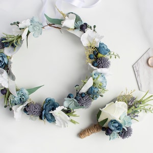 Blue Floral Bridal Crown: Wedding Flower Hairpiece