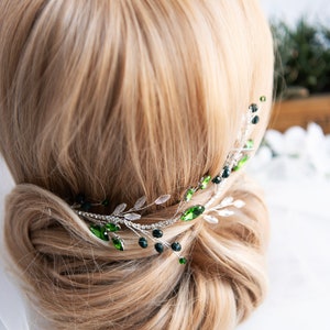 Emerald Green Crystal Hair Vine: Rhinestone Wedding Hairpiece