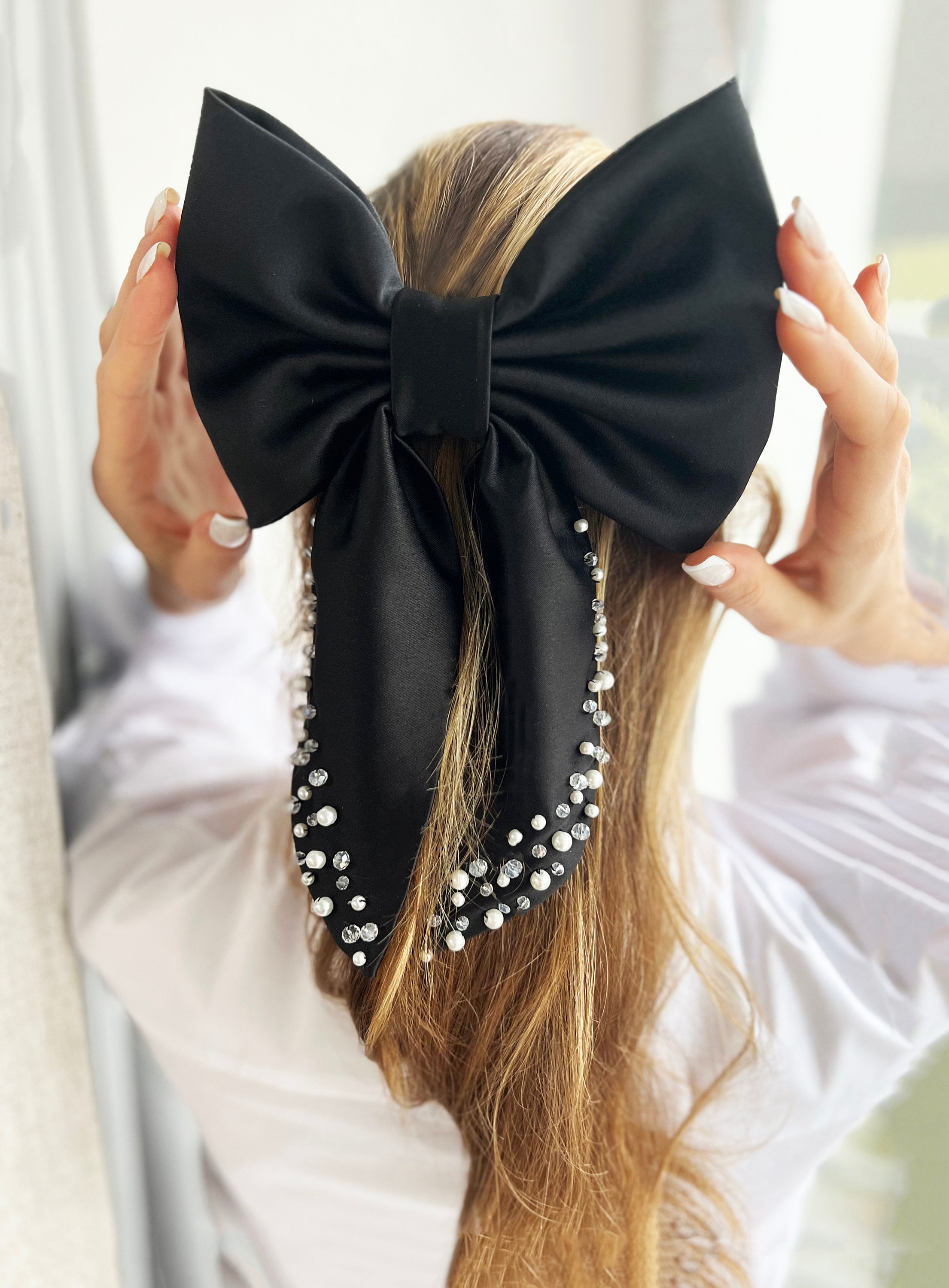Barrette Noire Satin Gymboree – Noeud Ballerine Glamour – Pour Cheveux Fins Ou épais – Neuf Avec étiquette