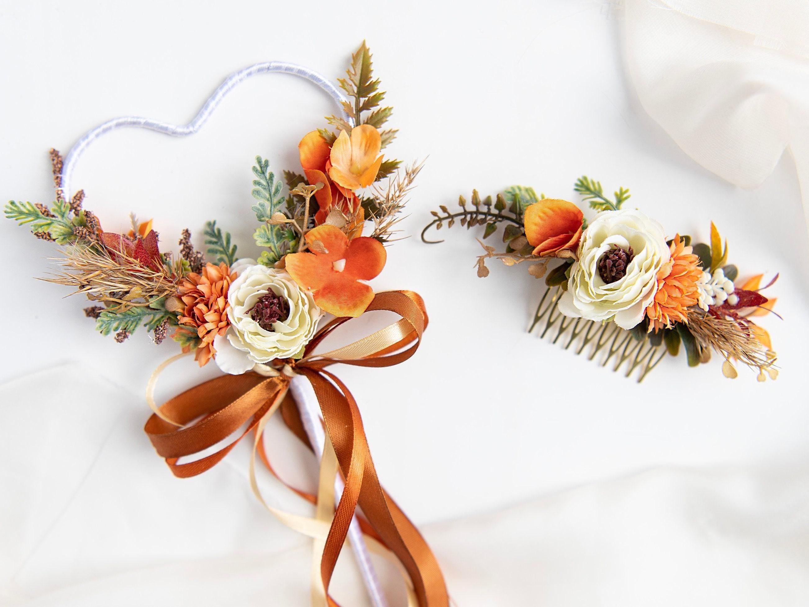 Rust Orange Flower Comb Wand Set