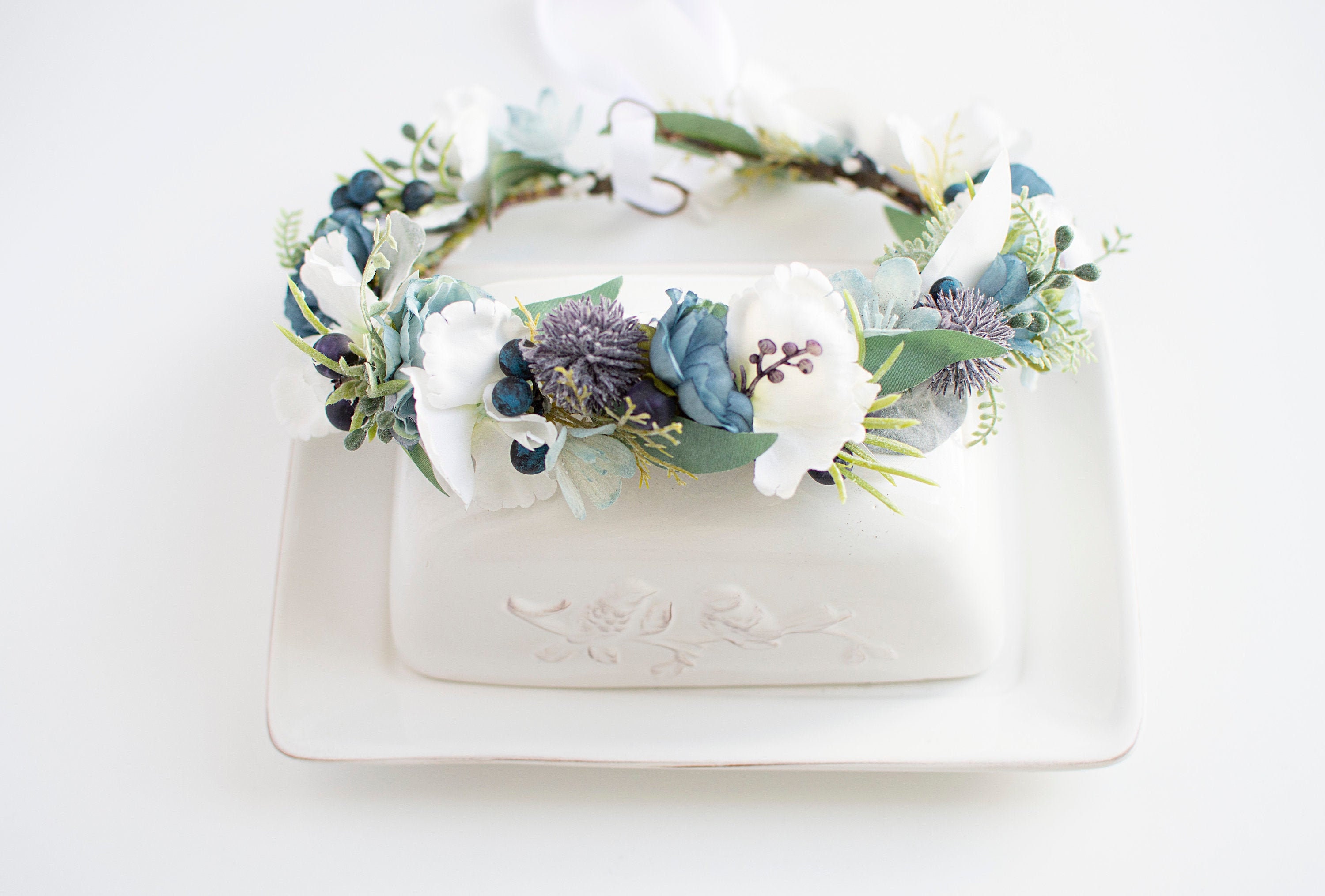 Bridal Flower Crown Blue Floral Crown Blue Flower Crown Blue Etsy