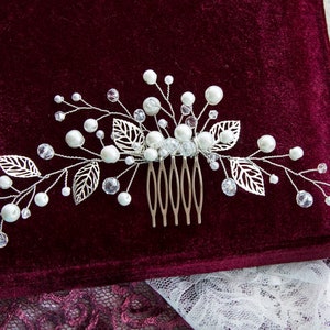 Swarowski Bridal Hair Comb Crystals Bridal Wedding Headband Hair Jewelry White Pearl Headpiece Pearl Hair Vine image 4