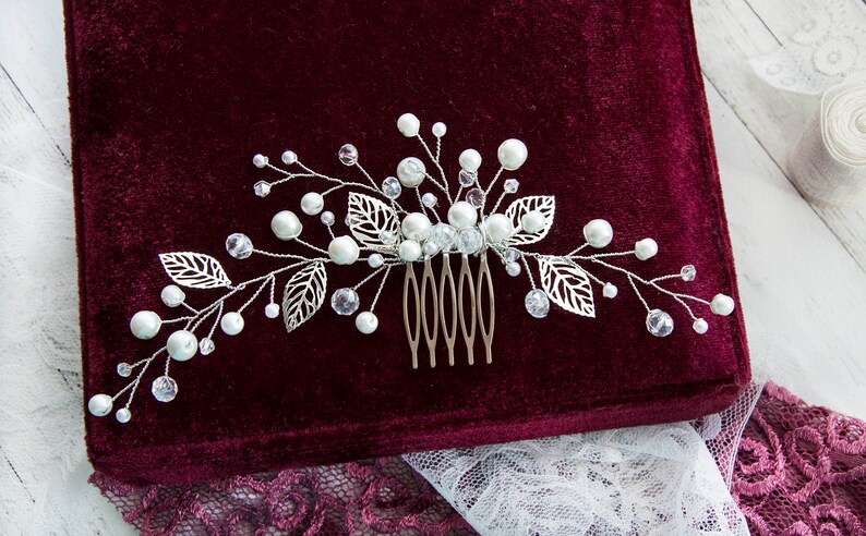 Swarowski Bridal Hair Comb Crystals Bridal Wedding Headband Hair Jewelry White Pearl Headpiece Pearl Hair Vine image 4