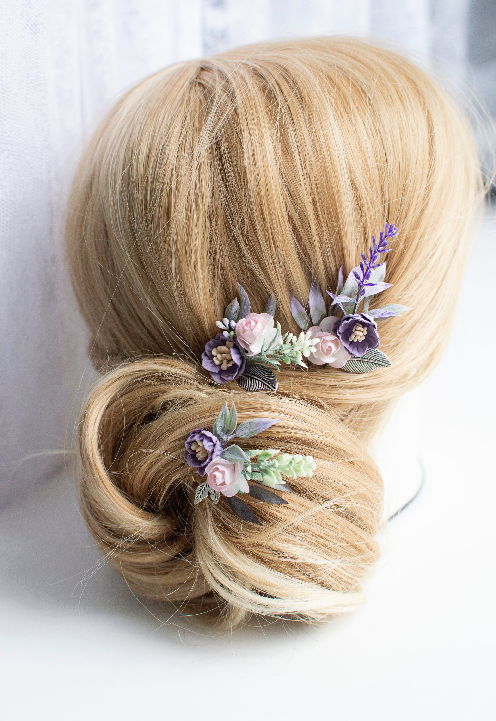 Set of 3 Lavender Hair Pins Purple Hair Pins Purple Hairpiece Etsy