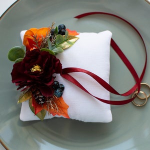 Autumn Wedding Ring Pillow: Burnt Orange Burgundy Floral