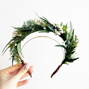 Greenery Wedding Tiara: Woodland Bridal Hair Crown with Gypsophila
