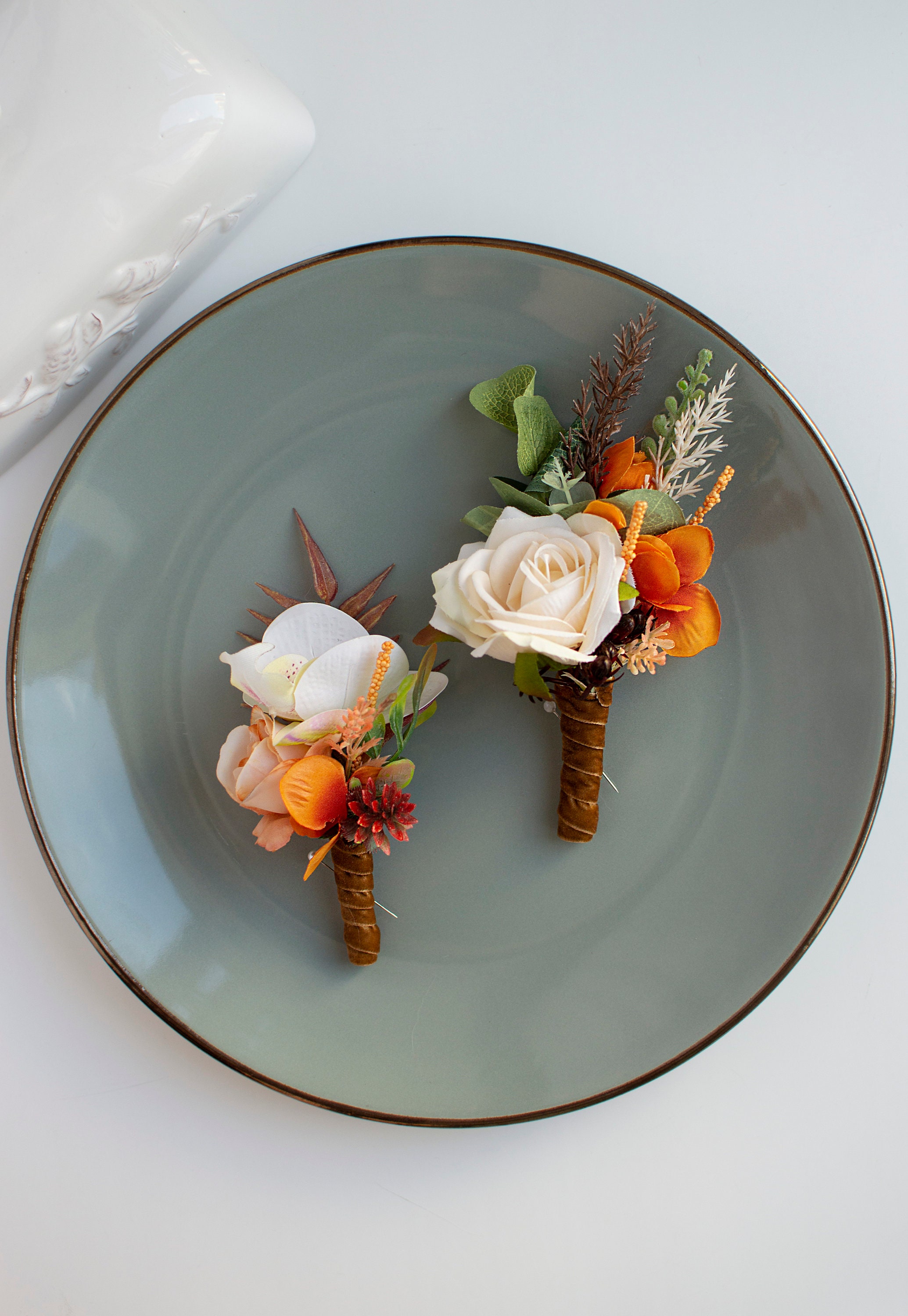 Rust Orange Boutonniere: Fall Wedding Groom, Rustic Floral