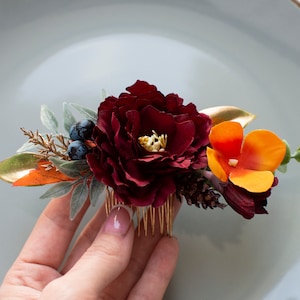 Autumn hairpiece Autumn hair comb Burnt orange hair comb Burgundy hairpiece Burgundy hair comb Bridal flower comb Autumn flower comb Orange