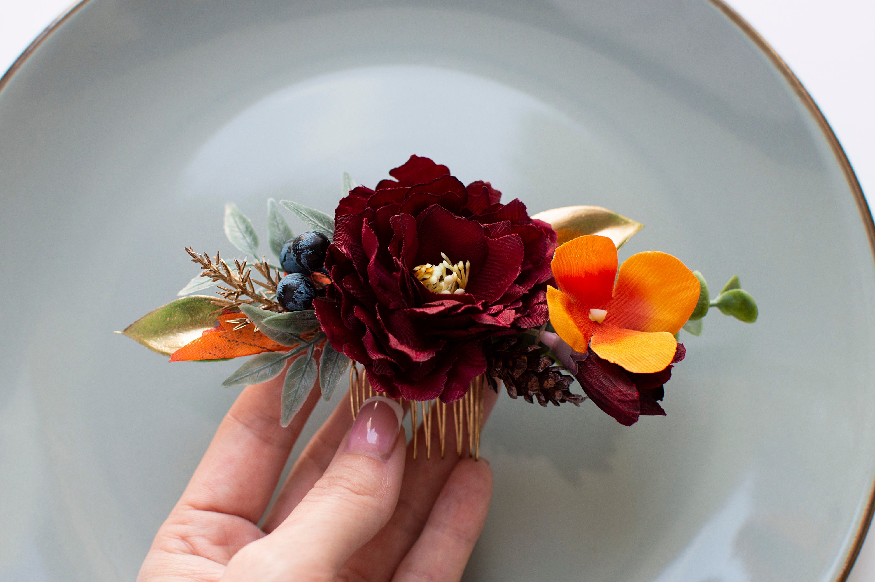 Autumn Hairpiece Autumn Hair Comb Burnt Orange Hair Comb Etsy