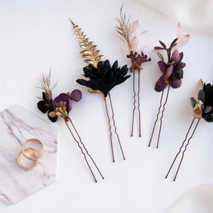 Gothic Black Flower Hair Pins: Wedding Hairpiece Set