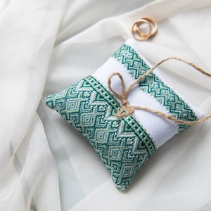 Sage Green Ring Pillow: Rustic Linen Wedding Decor