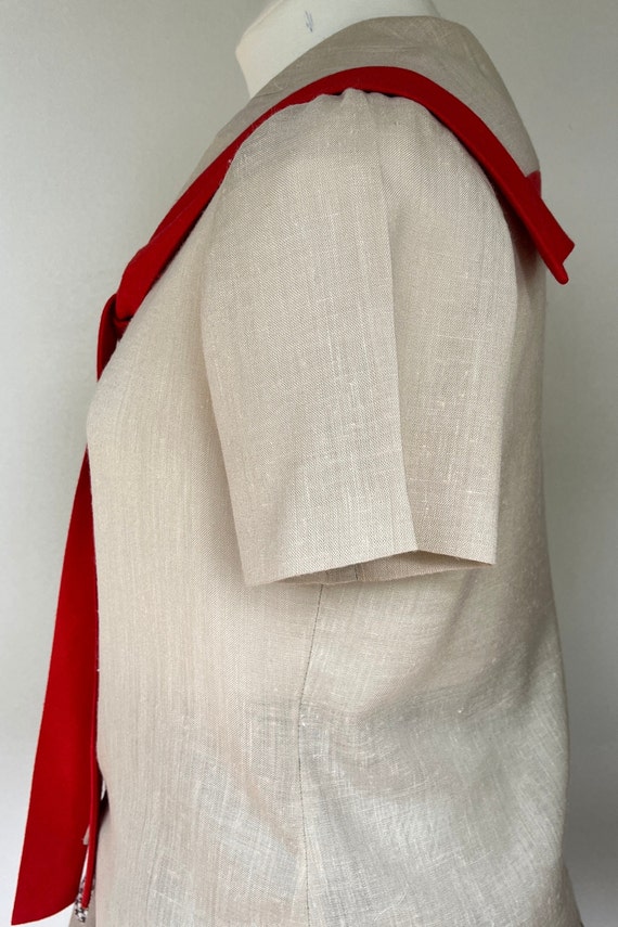 Vintage S/S Blouse 70s era Beige  with Red Trim /… - image 7