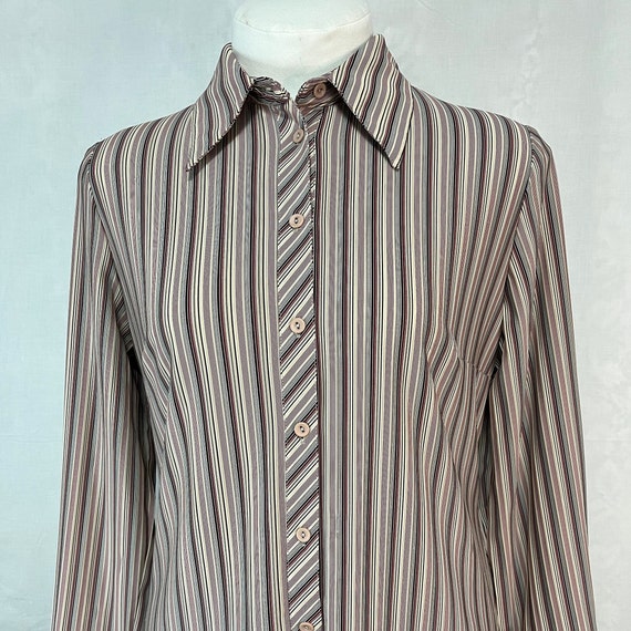 Vintage  Smart Women's Blouse 1990s Thin Striped … - image 1