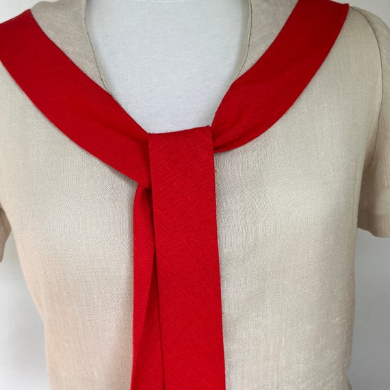 Vintage S/S Blouse 70s era Beige  with Red Trim /… - image 6