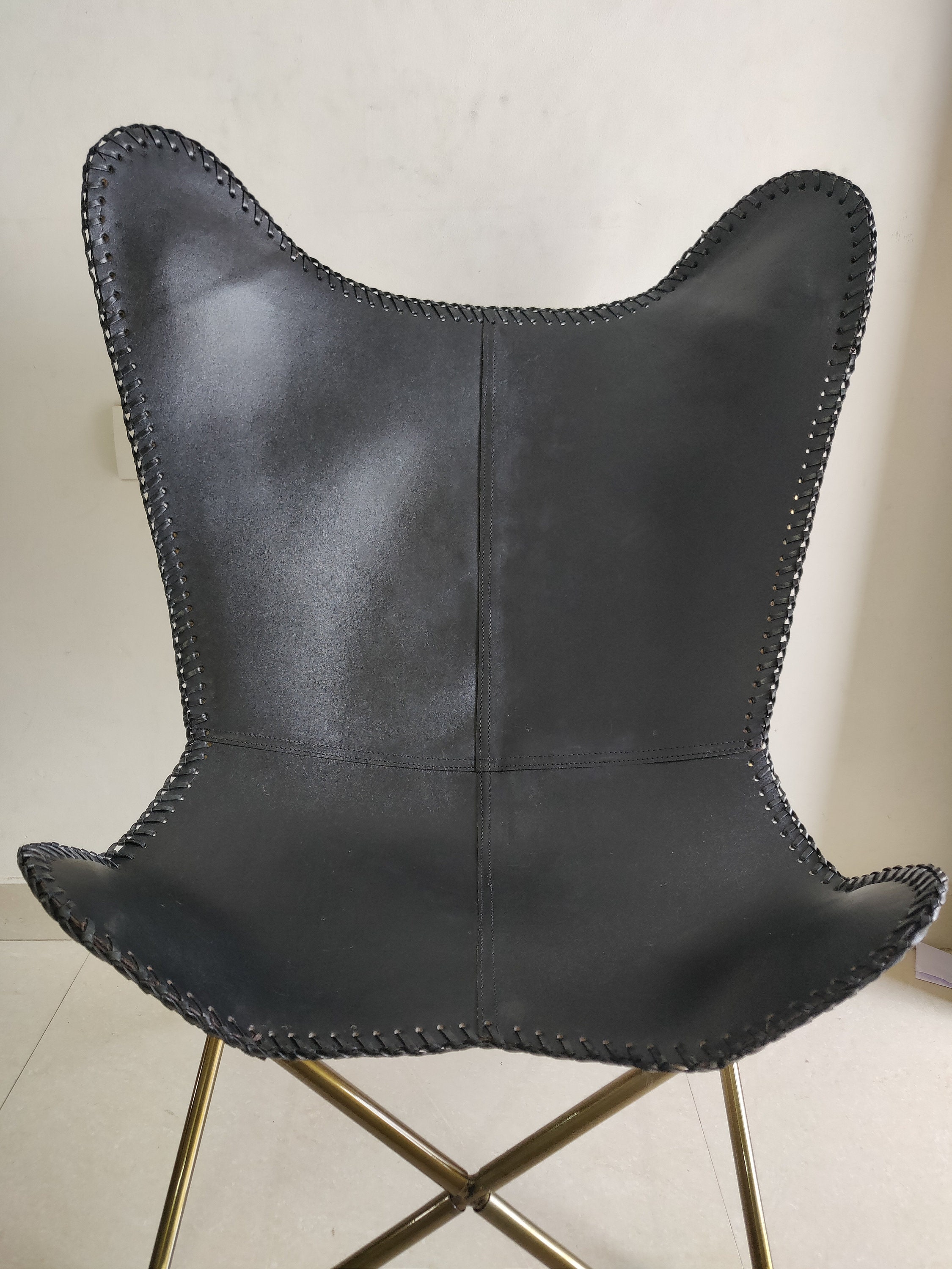 Leather Butterfly Chair Black Leather Cover With Copper / Etsy