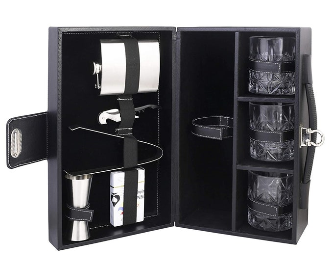 Travel Bar Set Mega Bar Set Portable Leatherette Briefcase Bar Etsy