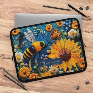 Personalized BEE EMBROIDERY Laptop Sleeve | 7", 10", 13", 15", and 17" | Unique Mother's Day Gift | Custom Teacher Appreciation Gift