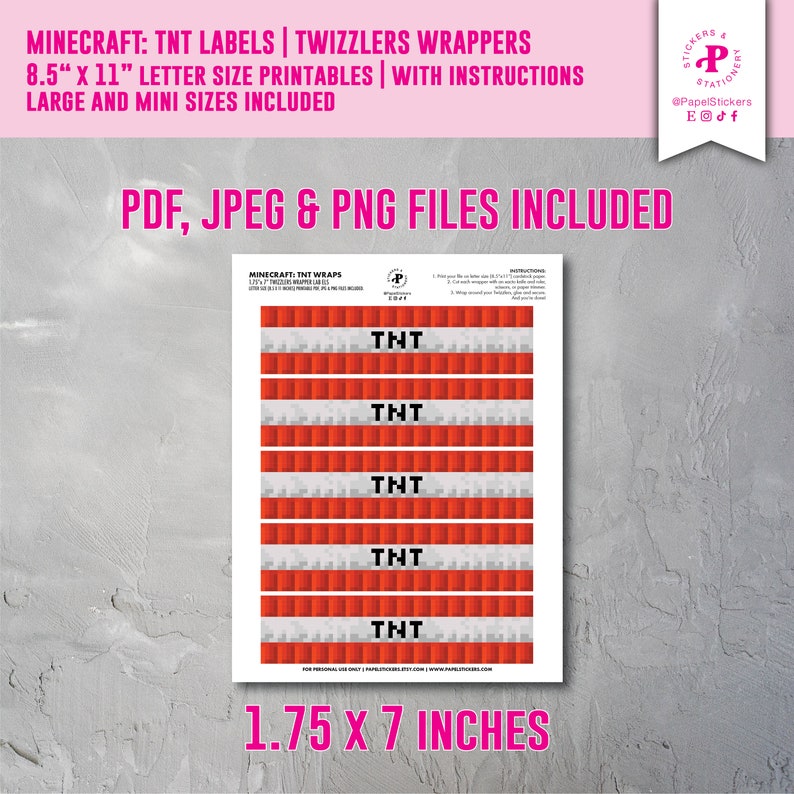 MINECRAFT: TNT LABELS Twizzlers Wrappers 8.5 X 11 Letter Size ...