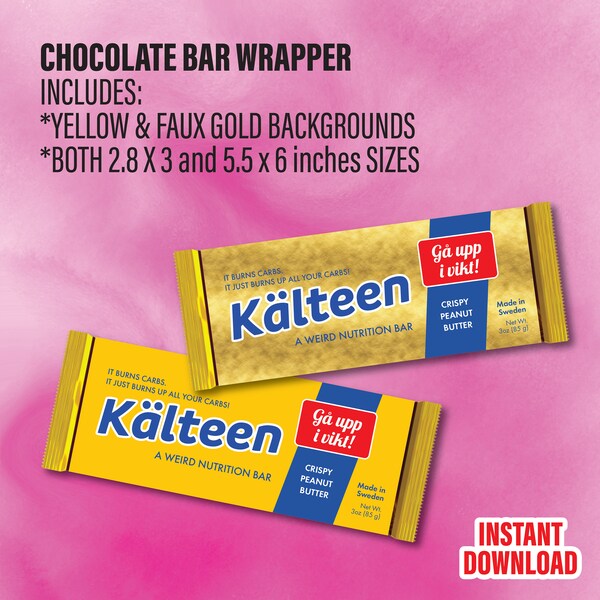 Kalteen Bar Wrapper GOLD and YELLOW, Mean Girls Party Decorations, Mean Girls Theme Birthday Party, Mean Girls Printable, Chocolate Bar Wrap