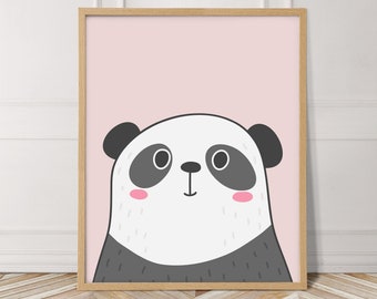 Panda Nursery Print, Digital Download, Panda Poster, Nursery Animal Print, Pink Wall Art, Panda Wall Art, Kids Room Decor, Panda Bear Art