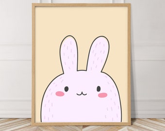 Rabbit Print, Cute Rabbit Nursery Wall Art, Digital Download, Bunny Poster, Bunny Print, Rabbit Portrait Decor, Animal Prints, Kids Bedroom