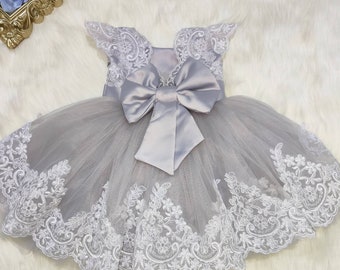 girls grey lace dress