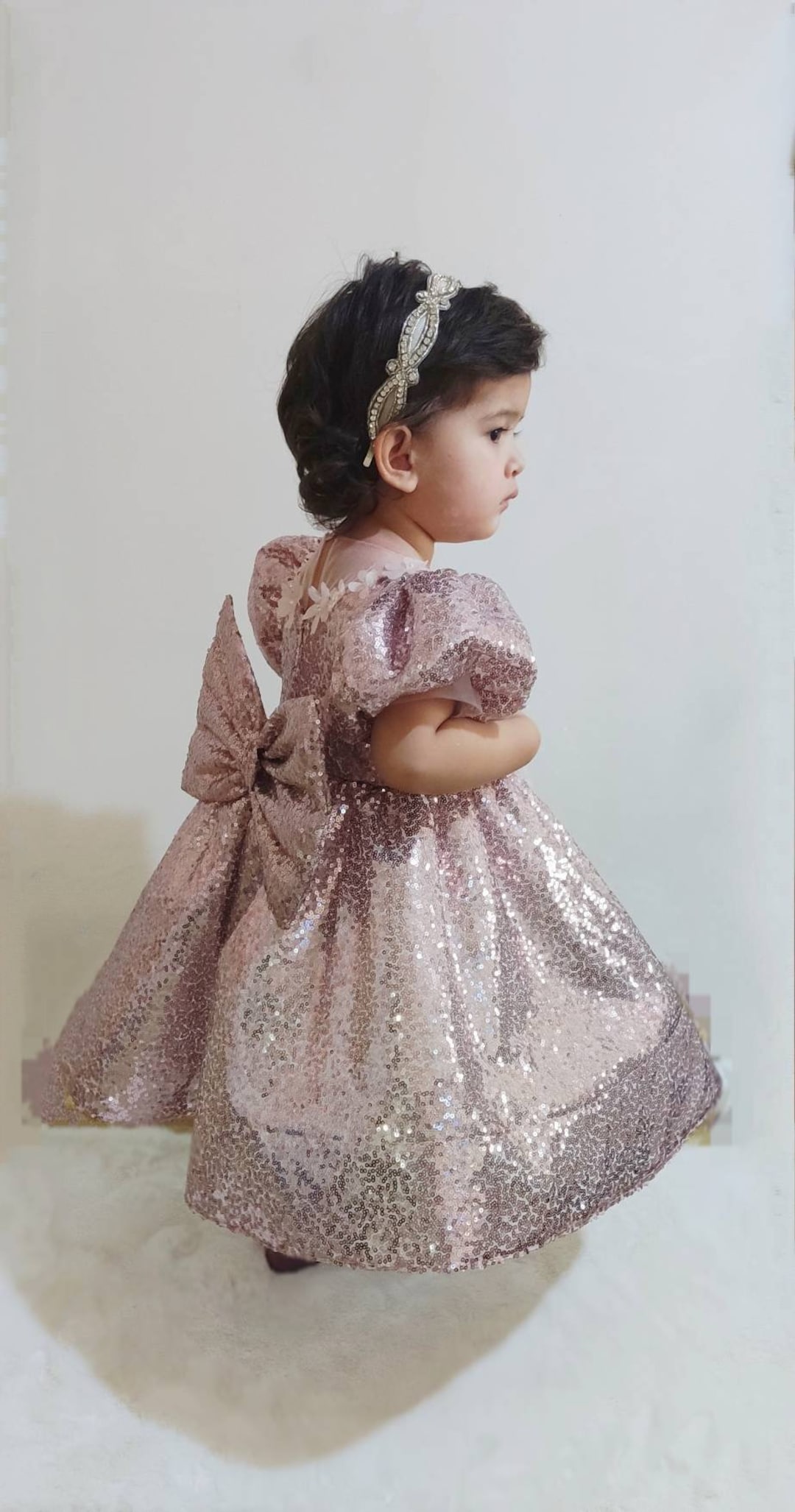 Flower Girls Sequin Dress, Girls Rose Gold Dress, Toddler Sequin Dress
