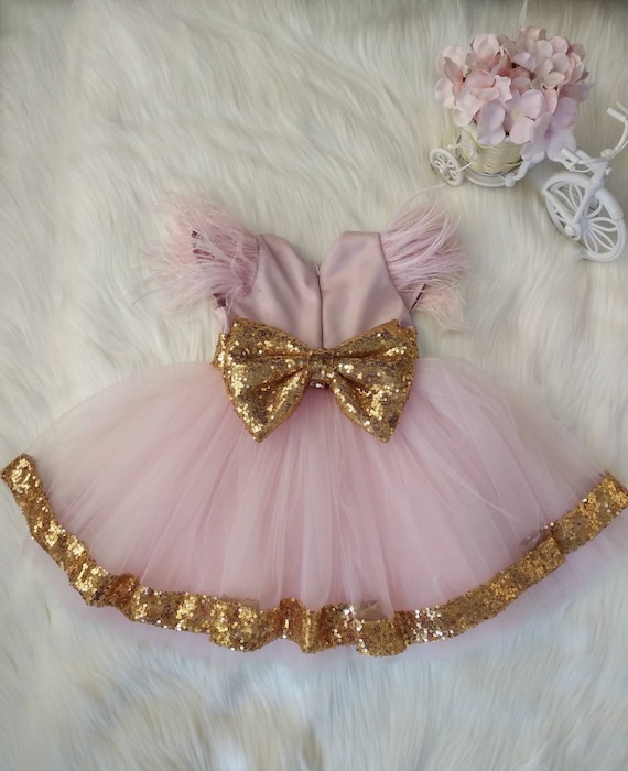 Girls luxury pink gold party dress girls sequin dress | Etsy