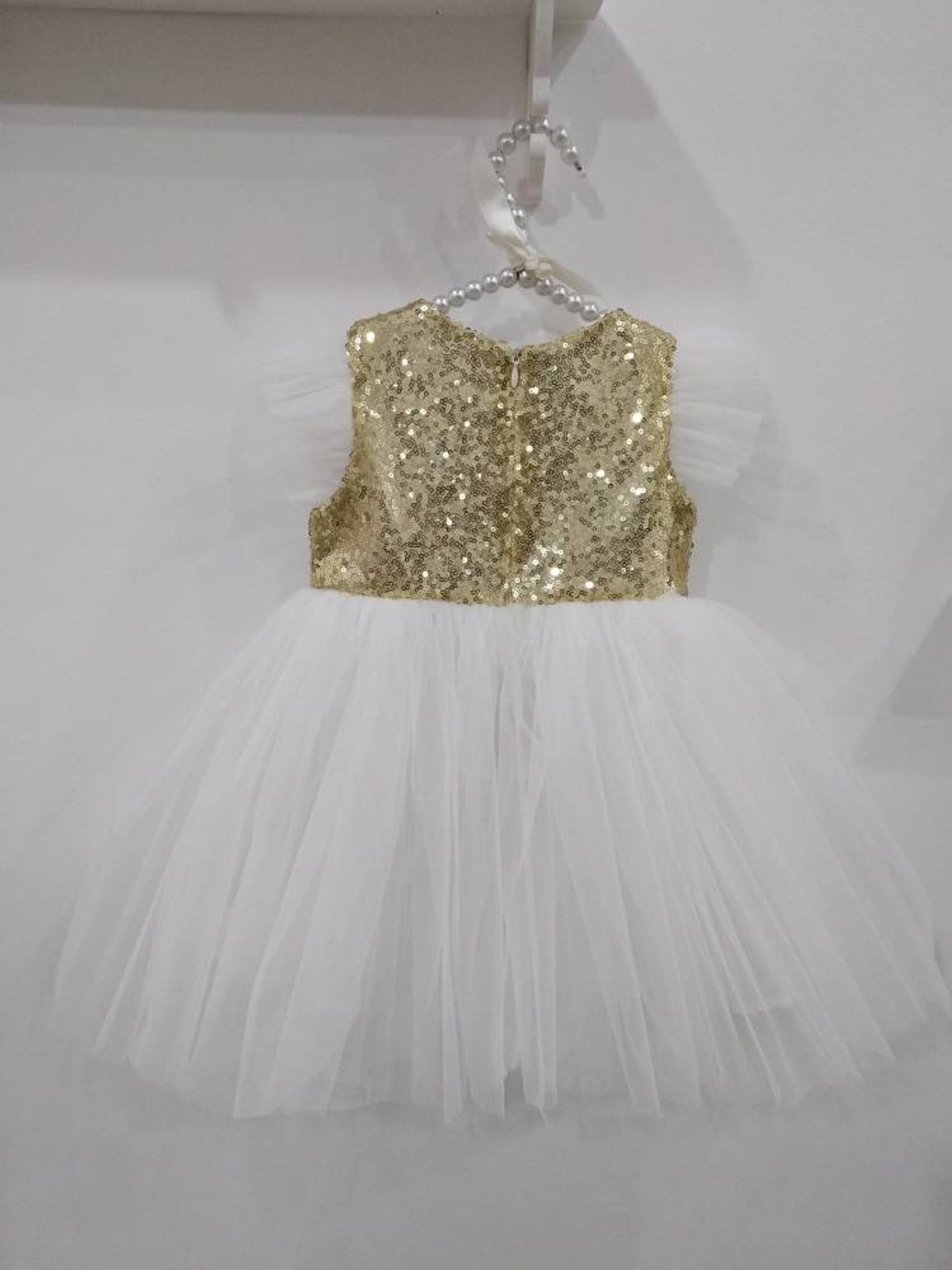 slim fit dress slacks Needle & Thread Girls Matilda Dress in Gold main image 1